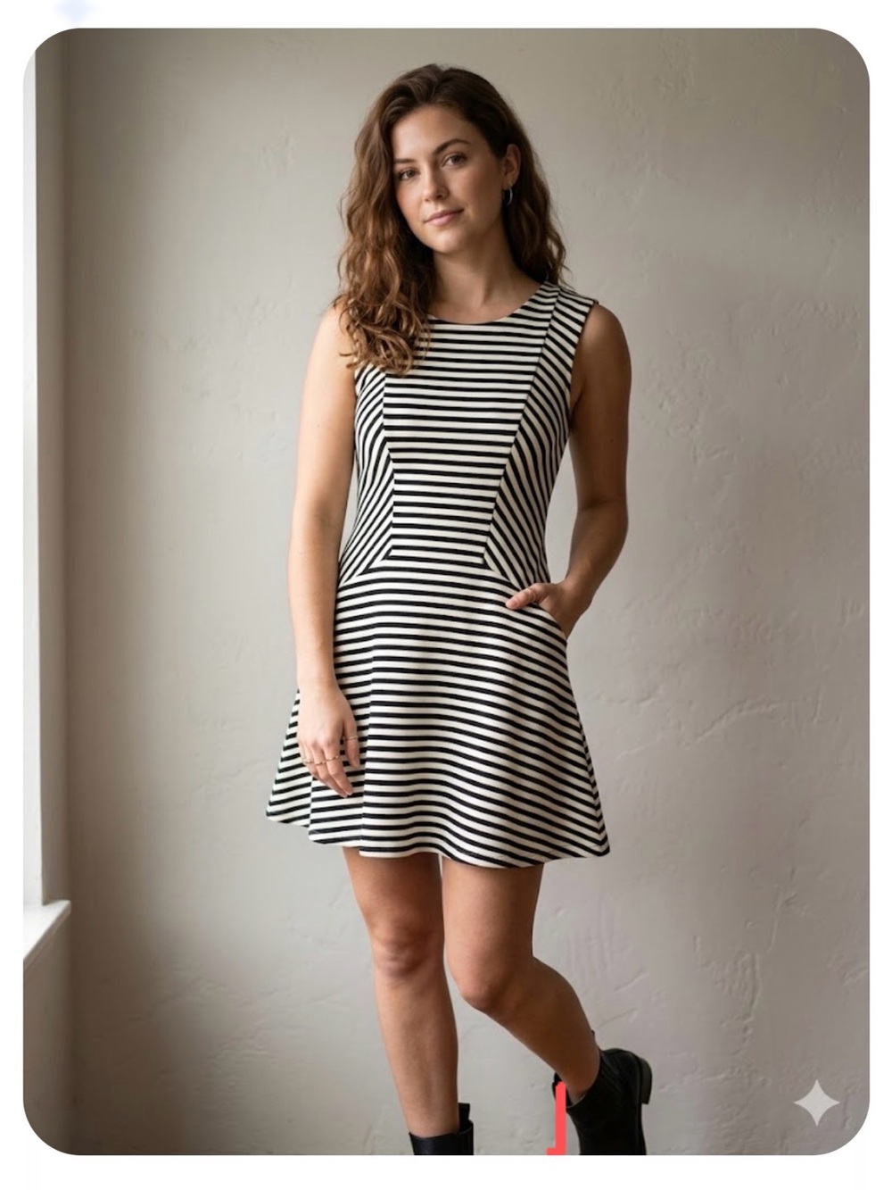 Free People Black and White Striped Sleeveless Fit & Flare Dress